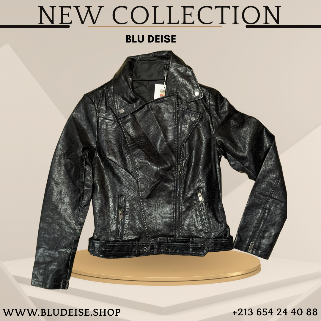 Veste Biker Femme Noir – Similicuir Effet Snake Premium