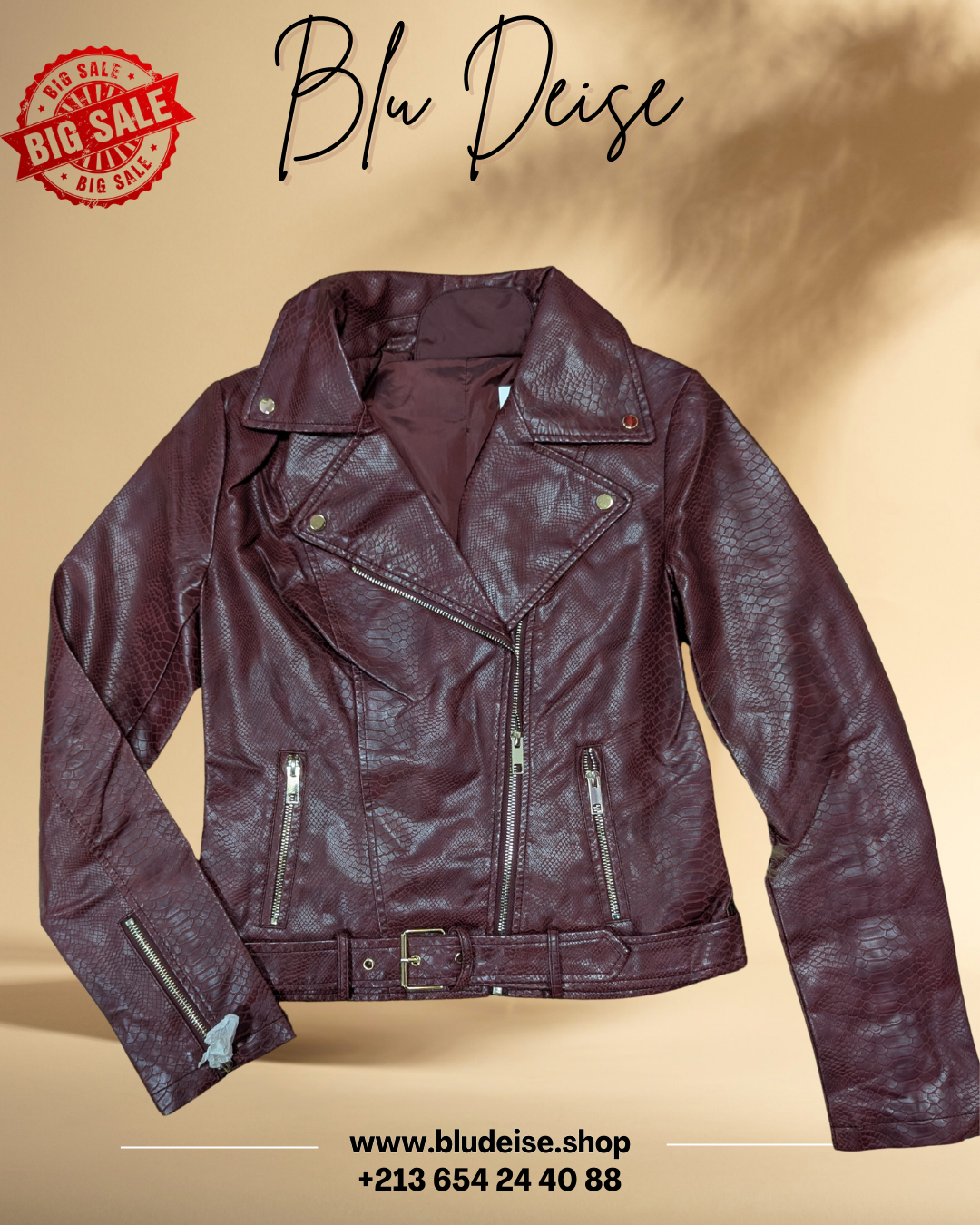 Veste Biker Femme Noir – Similicuir Effet Snake Premium