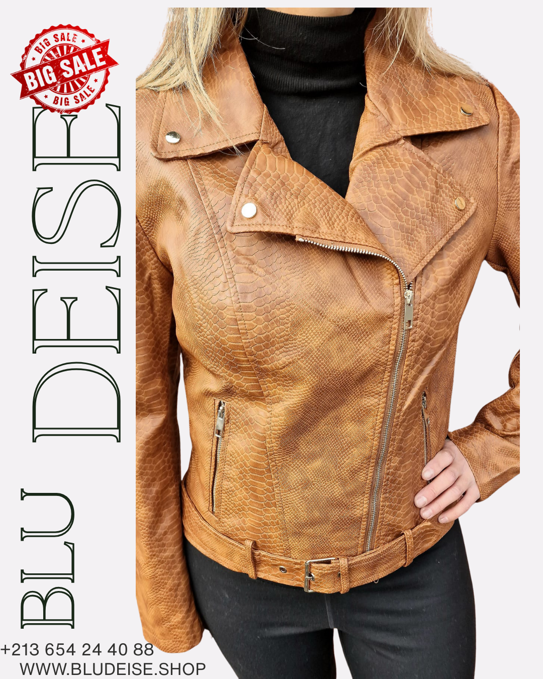 Veste Biker Femme Noir – Similicuir Effet Snake Premium